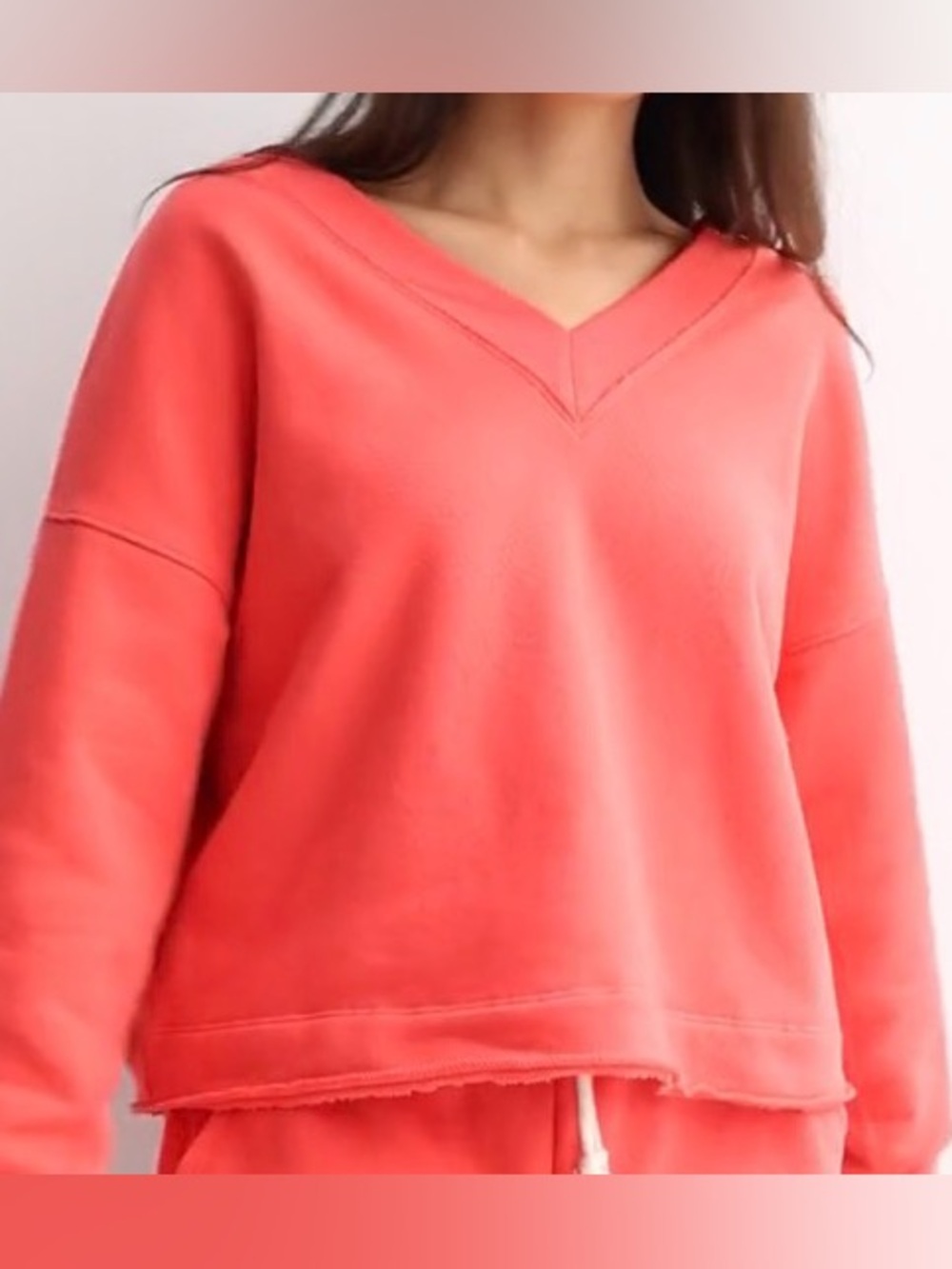 Double V-Neck Relaxed Coral Sweater